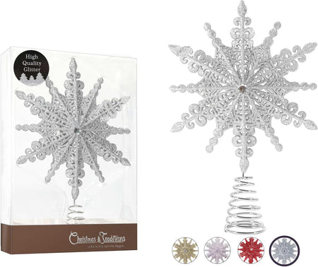 8 Inch Silver Glittered Filigree Christmas Star Tree Topper Star/Home Décor Ornaments (Silver)